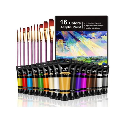 professional acrylic paint set 16colors acrylic paint 75 ml with 10 burshes for art acrylic paint artist set