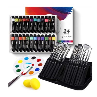43pcs acrylic paint set professional 24 acrylic paint colors with brush,palette for painting art