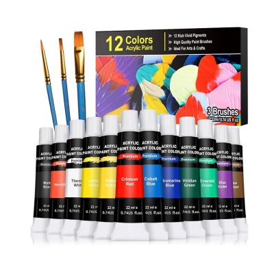 22ml acrylic paint set 12colors folk art acrylic paint cloth, canvas, rock painting