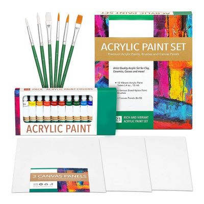 artist painting set 12ml colors paint supplies with 3 Canvas Panels, 6 Brushes & Wooden Knife for art set painting