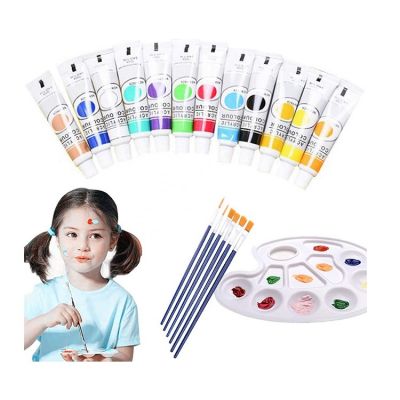 12 colors professional craft kit 12 ml acrylic paint set with 6 brushes and palette