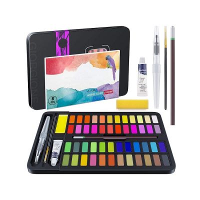art supplies 48 colors watercolor paint set with 8 watercolor paper 1 white watercolor paint and others for painting