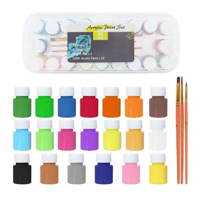 art 22ml rich pigment 20 colors acrylic paint with 3 Brushes, 1 Palette and 1 Plastic Box for artists painting