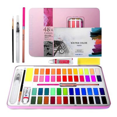 in watercolor tin box water color paint set with Brushes, Pencil, Sponge, Pen, and others paint supplies