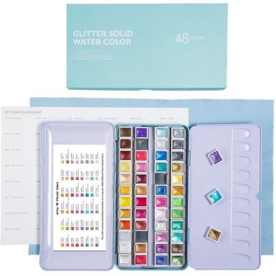 wholesale watercolor paint set metallic 48colors paint supplies in metal box for art