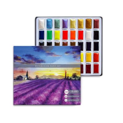 professional artist grade 40colors include solid, metallic and neon watercolor paint set for painting