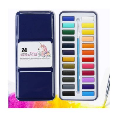 24colors solid watercolor paint set in box for art