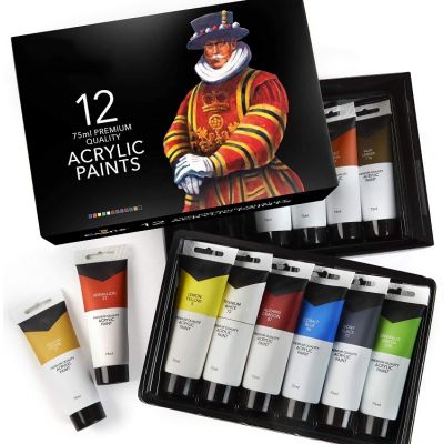 12pcs acrylic paint set 75ml and custom logo on the tube and package
