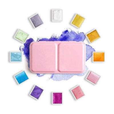 watercolor paint set 12 colors assorted colors with glitter sparkle effect, professional waterproof paint for watercolor art