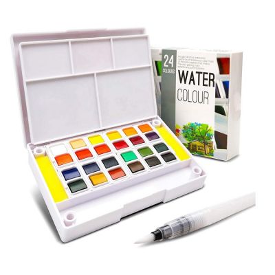 artist watercolors 24 colouring paint with 1 Water Brush Pen and 1 Removable Palette