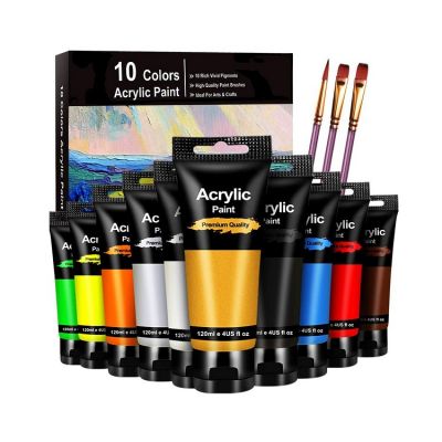 supplying for superior quality wholesale 10color 120ml acrylic artist paint set with 3 brushes