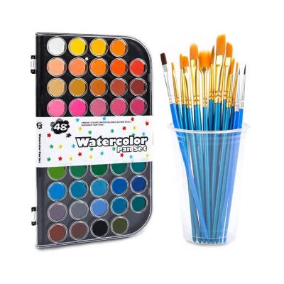 oem 48 colors watercolor paint cake set with acrylic brushes