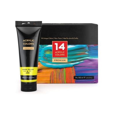 14 colors/pouches (120 ml/4.06 oz.) with storage box, rich pigments art kids acrylic paint set for artist