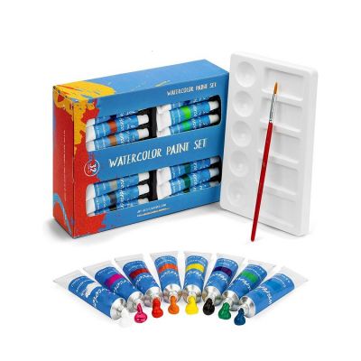 32colors 12ml watercolor paint set with a palette tray and paint brush for artist