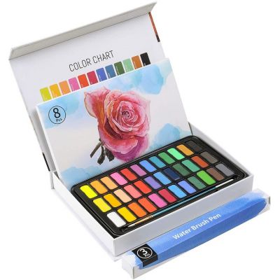 new design 36colors art solid watercolor paint with water brush pen painting brush