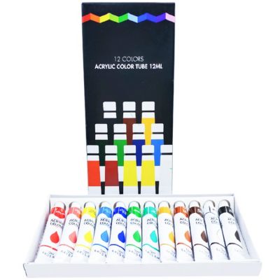 Assorted 12 Artist Acrylic Paint Colours Waterproof Art Supplies Oil Based Brush Set Canvas for Acrylic Painting