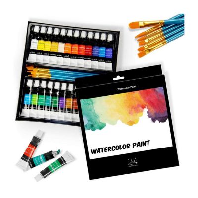 hot selling new design rich color 24 colors watercolor paint set with paint brush for artist