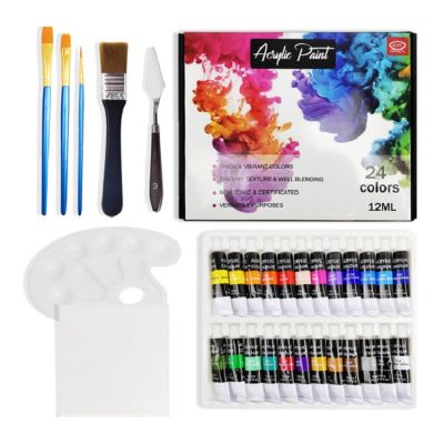 Wholesale DIY Doodle Art Crafts with Brushes Set 12ML 24 Colours Acrylic Paint Tubes