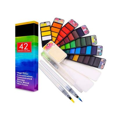 hot sale 42 colors solid watercolor paint set with empty water brush pen