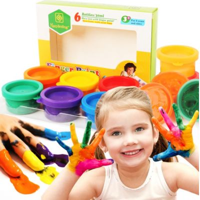 Custom DIY Crafts Painting 6 Bright Colors Non-Toxic Washable for Kids Finger Paint Set
