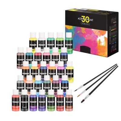 Non-Toxic Craft Paints with 3 Brushes,30 Colors 60 ML Acrylic Paint Set For Multi-Surface Paint