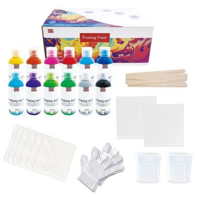 12 Colors Non-Toxic Oil Based Permanent Artist Canvas Acrylic Paint Pouring Strainers