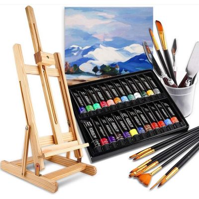 Acrylic Paint,Easel, Canvases,Palette, Paint Knives acrylic sheet painted, 60 Pieces with Paint Brushes