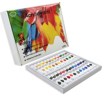 Assorted 24 Colors Non-toxic for Canvas Painting Acrylic Craft Paint Art Supply Set