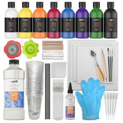 factory wholesale Acrylic Pouring Kit- Includes 4oz Acrylic Paint, Pouring Medium, Silicone Oil, Tarps, Gloves