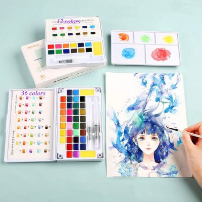Wholesale 12 18 24 36 colours kids mini watercolor paper watercolour paint set with tin box