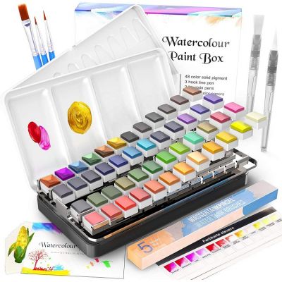 Superior 24/36/48 Solid Watercolor Paints Pigment With Water Brush Gift Pen For Painting Transparent Acuarela Art Supplies