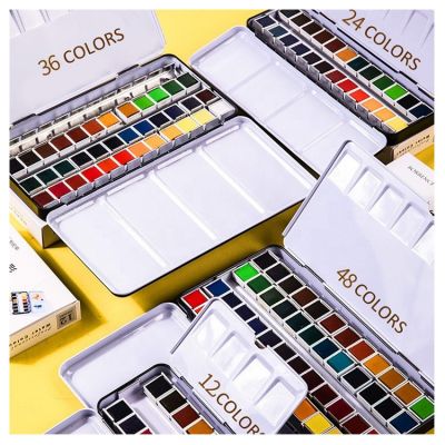 Professional suppliers 12 24 36 48 colors Solid Watercolor Paints Half Pans Pigment Set For Canvas Paper