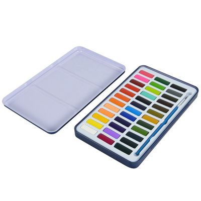 Eco blue travel water color set 36 block paint watercolor with metal box