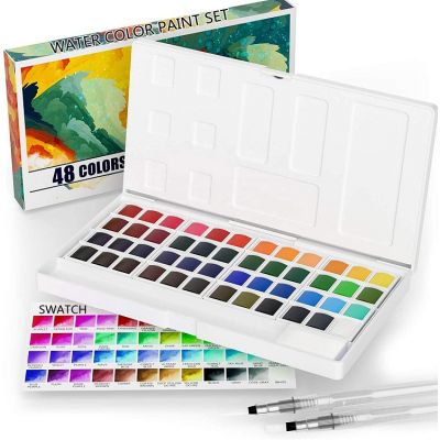48 solid water color painting colours watercolor paint with plastic box