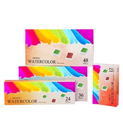 Professional suppliers 12 24 36 48 colors adults kids art solid painting watercolor paint set