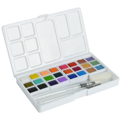 OEM water coloring natural tin pan kids paint watercolor 24 colors Colors 18 basic 6 metallic color