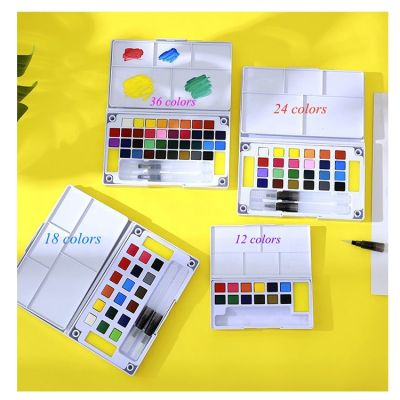 Amazon hot selling 12 18 24 36 colors plastic box pallet pan paint set watercolor