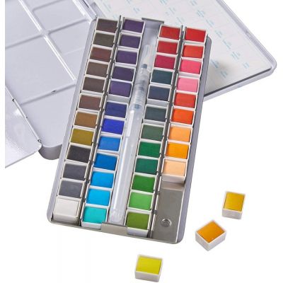 Fast delivery 36 color paint set tin field box refill solid watercolor set pan watercolor