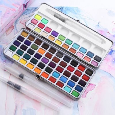 Wholesale 72 colors art supplies acuarela paint set solid watercolor with 52 basic colors 20 metallic colors