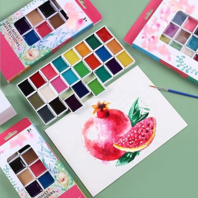 24 colors aquarelle watercolor paints set half pan semi-dry water colors painting semi-dry water colour watercolour