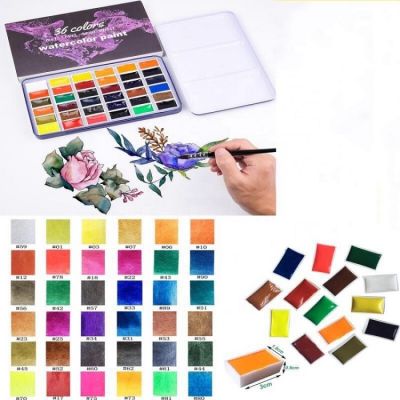 36 aquarelle watercolor paints half pan semi-dry water colors set painting semi-dry water colour watercolour