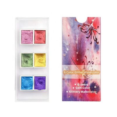 Cheap 6 colors gold metalic water color set pearlescent watercolor pastel watercolor paint