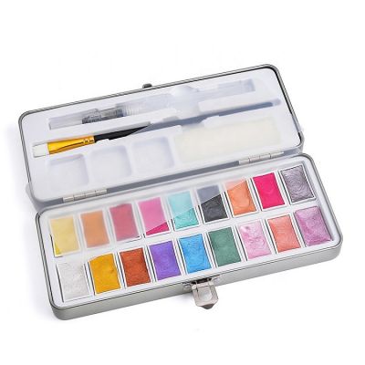 18 art level metallic shimmer watercolor paints set half pan semi-dry water colors painting water colour watercolour