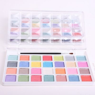 26 colors metallic glitter shimmer watercolor paints set artist half pan semi-dry water colors painting water colour watercolour