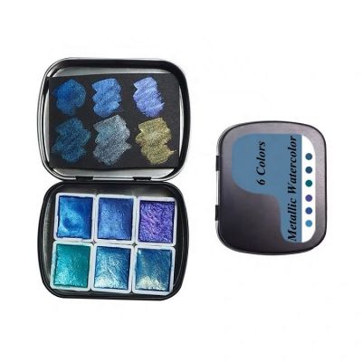 6 colors optional mini portable metallic watercolor painting set metallic watercolour