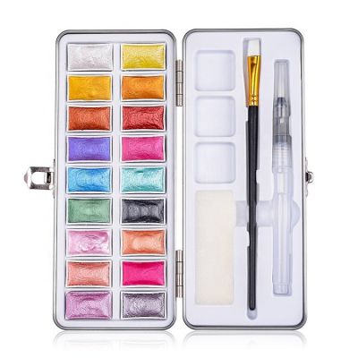 18 art level metallic glitter watercolor paints set half pan semi-dry water colors painting water colour watercolour