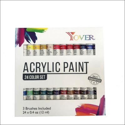 24 Acrylic Paint Set with 3 brushes with 12 ml Each Alu Tube