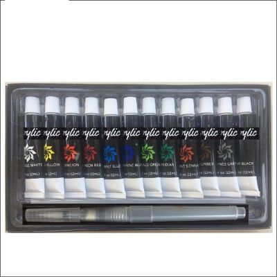 New Style 12pcs acrylic Color paint with Water brush pen