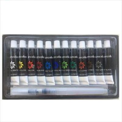 Non toxic promotional 12pcs 12ml Watercolor paint with Water Brush Pen