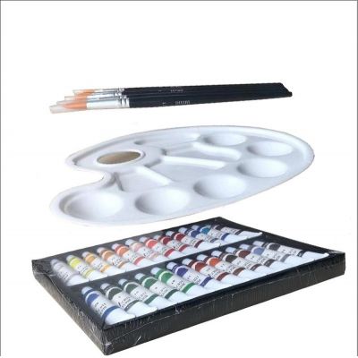 24pcs 12ml Acrylic Paint set with 5 Brushes and Plastic Palette